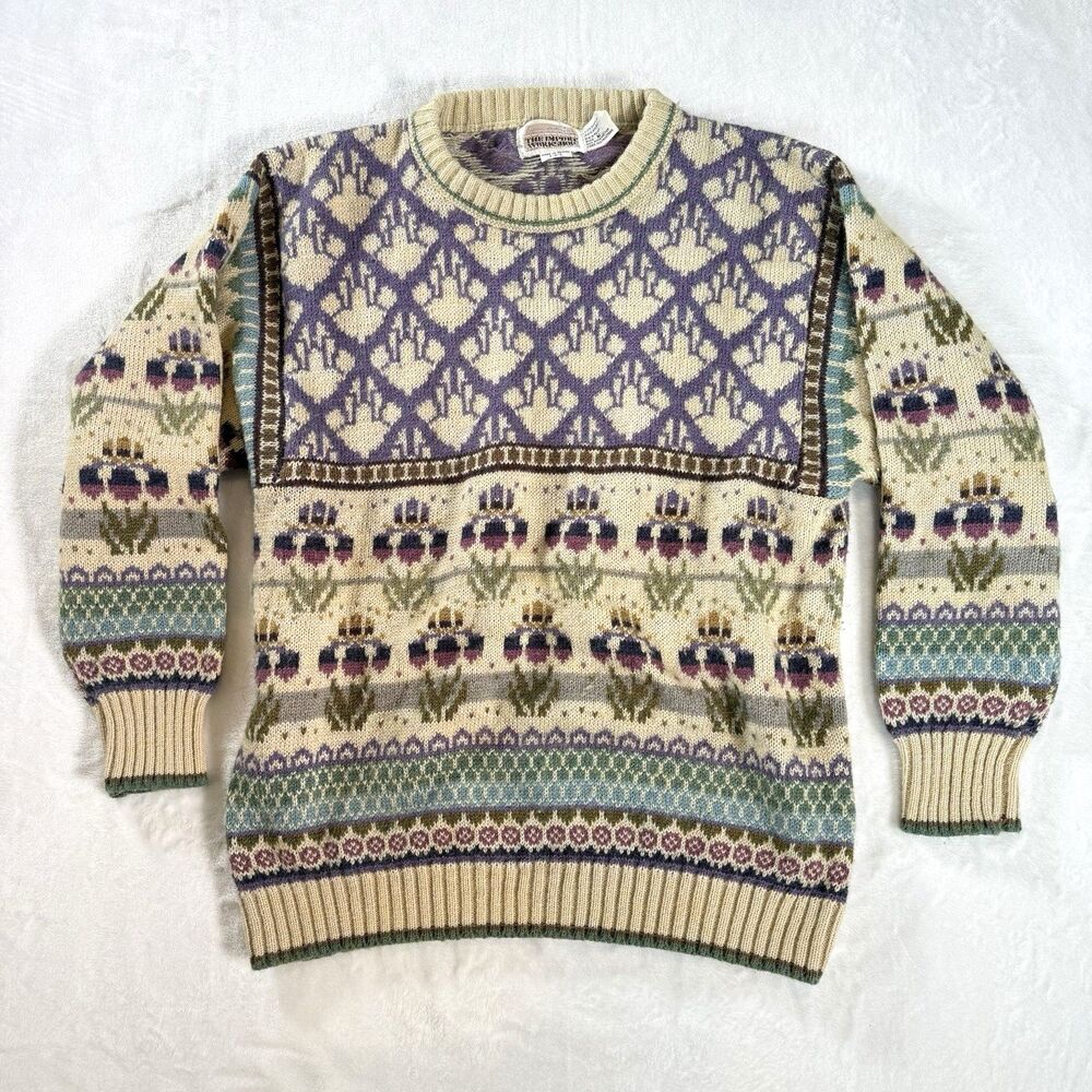 VTG The Import Workshop Pullover Sweater Floral Knit Grandma Cottagecore 90s 80s